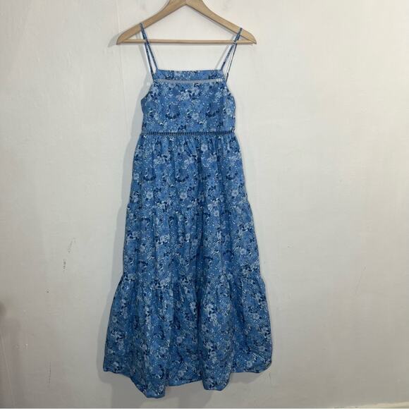 The Westside California Inspired Tank Top Maxi Blue Floral Cotton Dress Size XS - Picture 1 of 15